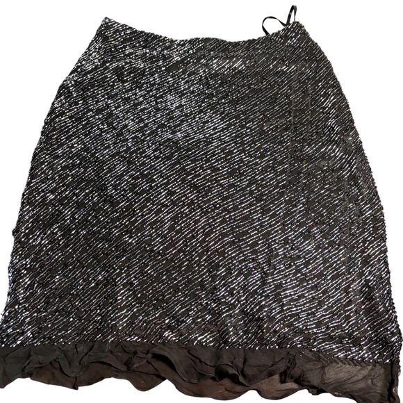 Scala Dresses & Skirts - Vintage Y2K Black Beaded Midi Skirt Ruffle Hem Old Money Delicate Evening Large